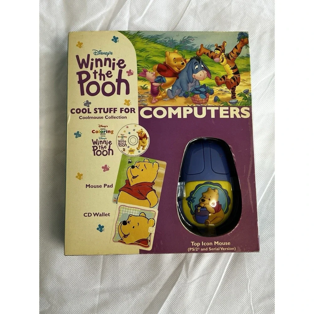Vtg Disney Winnie the Pooh Computer Gift Set Mouse CD-ROM Mouse Pad Big Box '99
